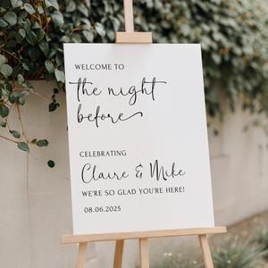 Printed and Shipped Rehearsal Dinner Welcome Sign, The Night Before Sign, Modern Minimalist Wedding Sign, Boho Wedding Signage Simple