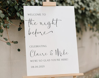 Printed and Shipped Rehearsal Dinner Welcome Sign, The Night Before Sign, Modern Minimalist Wedding Sign, Boho Wedding Signage Simple