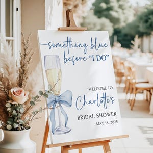 Printed and Shipped Something Blue Before I Do Bridal Sign, Blue Bow Bridal Shower Sign, Bridal Shower Welcome Sign, Bridal Shower Decor image 2