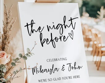 Printed and Shipped Rehearsal Dinner Welcome Sign, The Night Before Sign, Modern Minimalist Wedding Sign, Boho Wedding Signage Simple