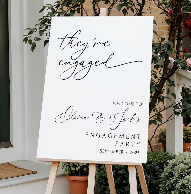 Engagement Party Sign They're Engaged Sign Modern Minimalist Engagement ...
