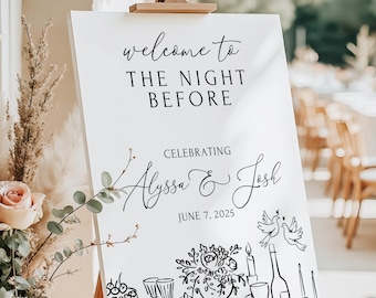 The Night Before Sign Hand Drawn Rehearsal Dinner Sign Whimsical Wedding Sign The Night Before Wedding Sign Printed and Shipped