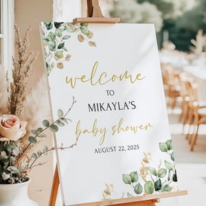 Baby Shower Welcome Sign, Greenery Baby Shower Sign, Eucalyptus Welcome Sign Baby Shower, Greenery Baby Shower Poster, PRINTED AND SHIPPED
