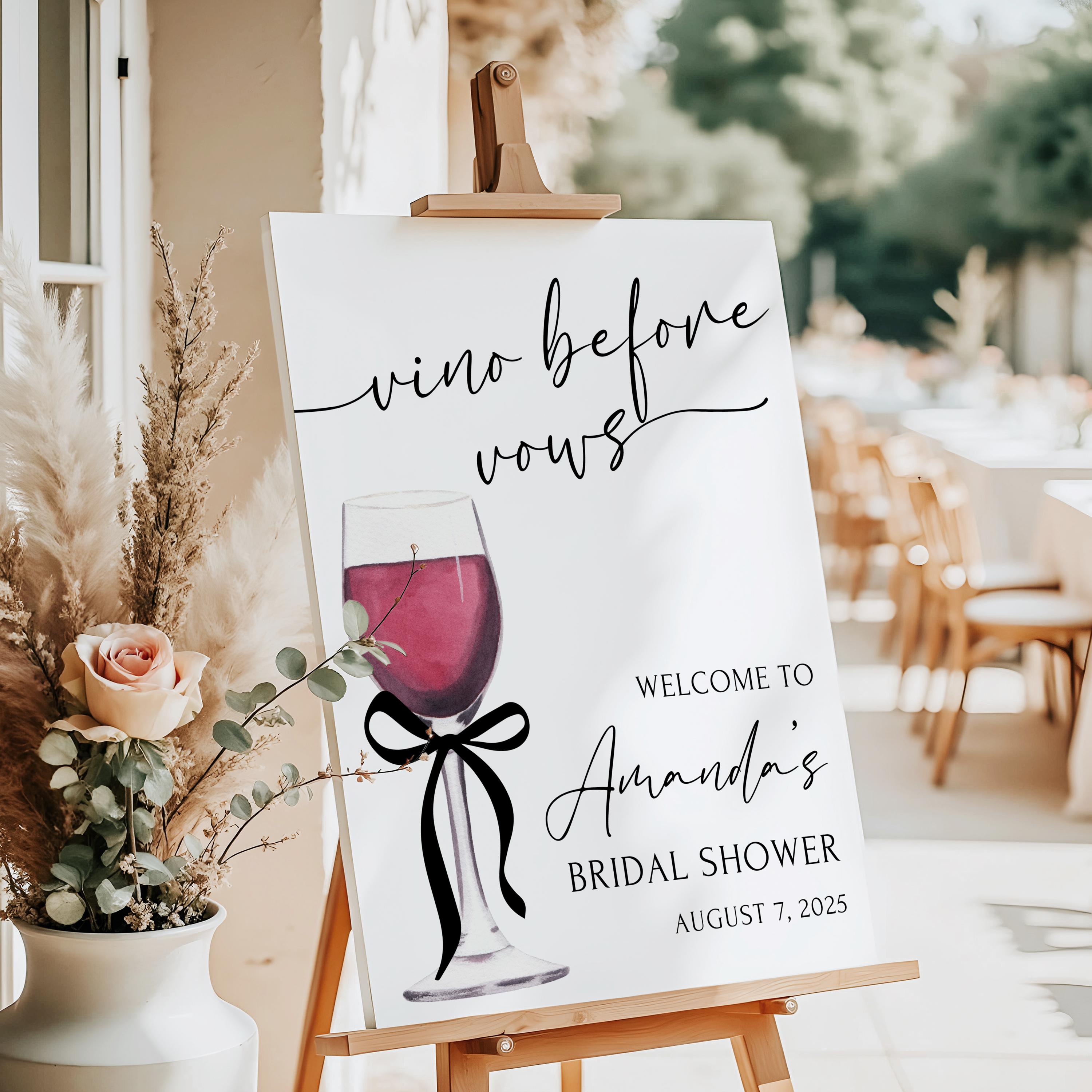 Vino Before Vows Bow Bridal Shower Welcome Sign Wine Themed ...