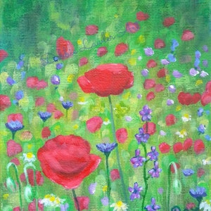 Poppy Meadow original painting 5x7 inches