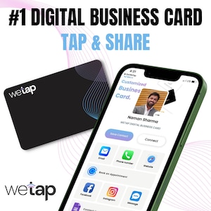 Carte de visite NUMÉRIQUE noire - Carte NFC - Partagez vos coordonnées, les réseaux sociaux, des liens personnalisés et bien plus encore - Compatible avec iPhone et Android