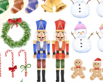 Christmas clipart set, watercolor christmas PNG graphics bundle