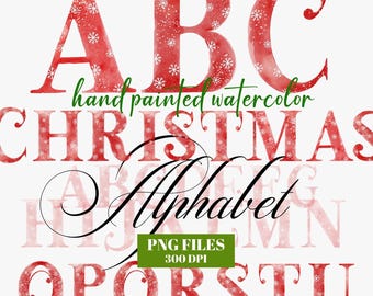 Christmas alphabet, PNG, watercolor hand drawn Christmas letters