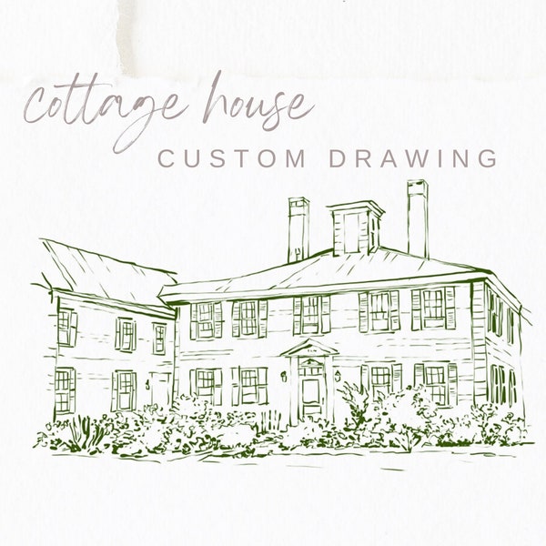 Cottage house, Wedding Venue Illustration, House Portrait, Digital artwork for letterpress and printing