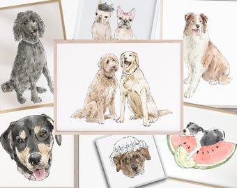 Hand Drawn Watercolor Pet Portrait, Custom Dog Portrait, Pet Portrait from Photo