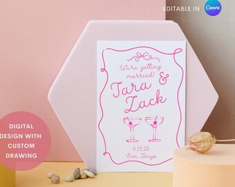 Hand-Drawn Save the Date: Custom Wedding Illustration (Digital Design, PDF & PNG Files)