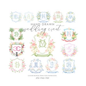 Custom Wedding Monogram, Watercolor Crest Wedding, Watercolor Monogram, Watercolor Crest png, Floral Wedding Crest, Wedding Logo