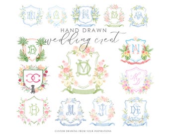 Custom Wedding Monogram, Watercolor Crest Wedding, Watercolor Monogram, Watercolor Crest png, Floral Wedding Crest, Wedding Logo