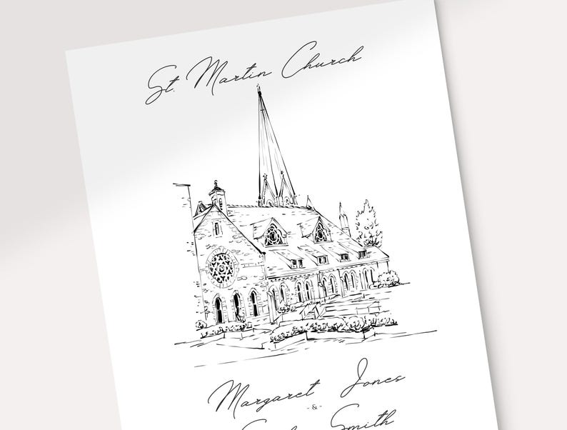 Church Wedding Venue Illustration, Wedding Venue Sketch, Custom Wedding ...