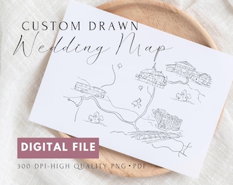 Custom Wedding Map Illustration, Hand Drawn, Wedding Venue Map Drawing, Destination Wedding, Location Map