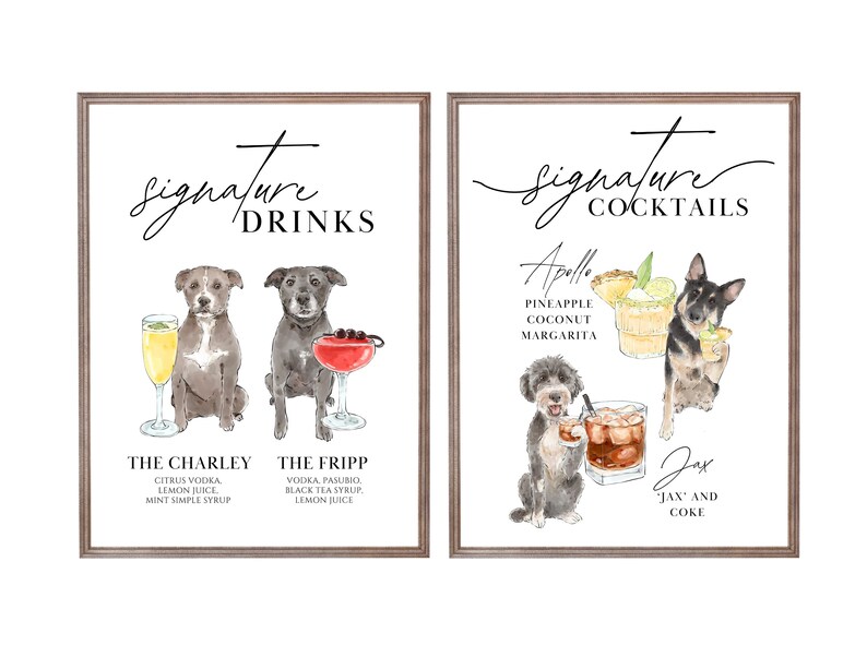 Pet Signature Drink Sign, Custom Watercolor Painting, Signature Drink illustration, Dog Custom Bar Sign, Signature Cocktail Wedding Sign image 13