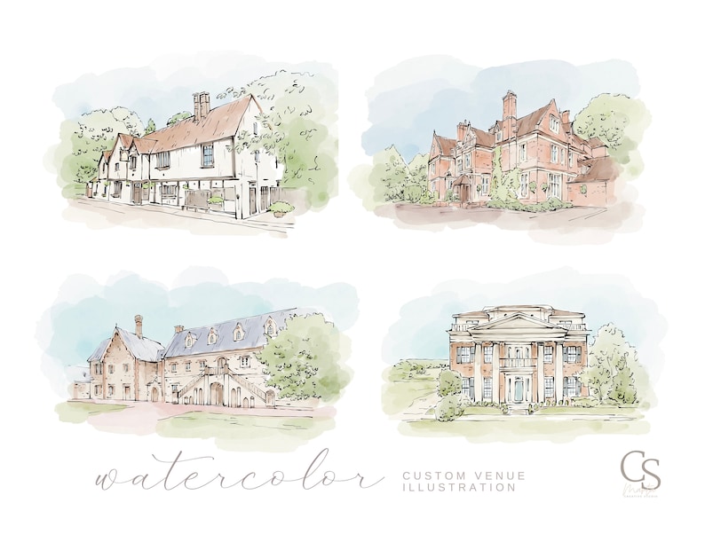 Watercolor Wedding Venue Illustration, Custom Venue Drawing, Hand Drawn from Photo, Couple Gift, 1st Anniversary Gift, Watercolor Painting image 10