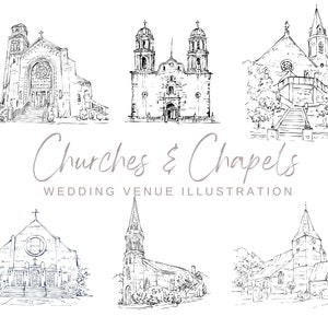 Church Wedding Venue Illustration, Wedding Venue Sketch, Custom Wedding Gift, Church Ceremony, Chapel Wedding Ceremony Drawing, png