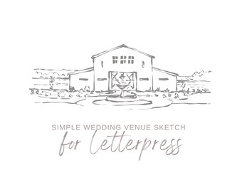 Simple Wedding Venue Sketch for Letterpress, Minimalistic Wedding Venue Drawing, Minimalist Wedding SVG, Wedding Illustration, Foil Print