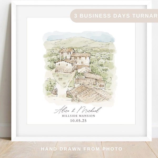 Watercolor Painting from Photo, Wedding Venue Illustration, 1st Anniversary Gift, Couple Gift, Wedding and Engagement Gift, Watercolor Art