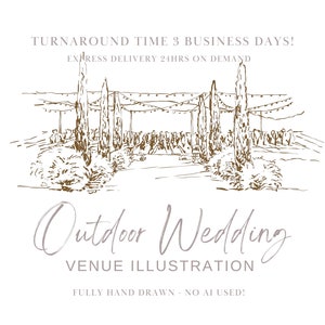 Wedding Venue Illustration, Outdoor Wedding Venue Sketch from Photo, Custom Venue Portrait, Wedding Gift, Garden Wedding, Beach Wedding