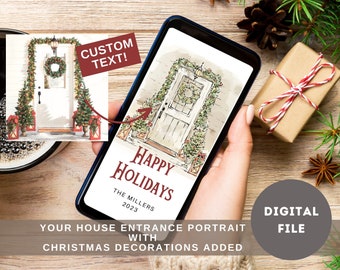 Phone Greeting Card, Winter Doors, Holiday Greeting Card, Christmas Evite, Christmas Party Invitation, Electronic Christmas Card