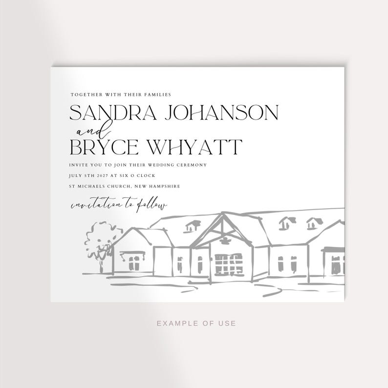 Hand Drawn Wedding Venue Sketch for Letterpress, Minimalist Wedding Venue Illustration, Simple Line Art, Custom Wedding Illustration, SVG image 2