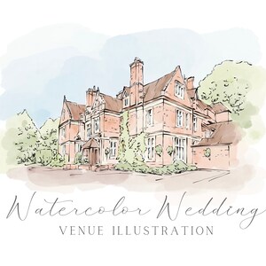 Wedding Venue Watercolor Illustration, Personalised Wedding Gift, Venue Drawing for Wedding Invitations, Painting from Photo, Couples Gift