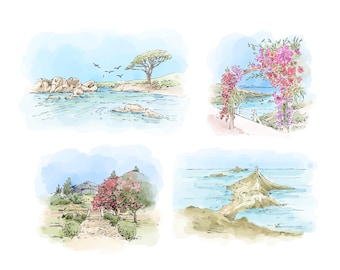 Watercolor Landscape Painting from photo, Watercolor Outdoor Wedding Venue Illustration