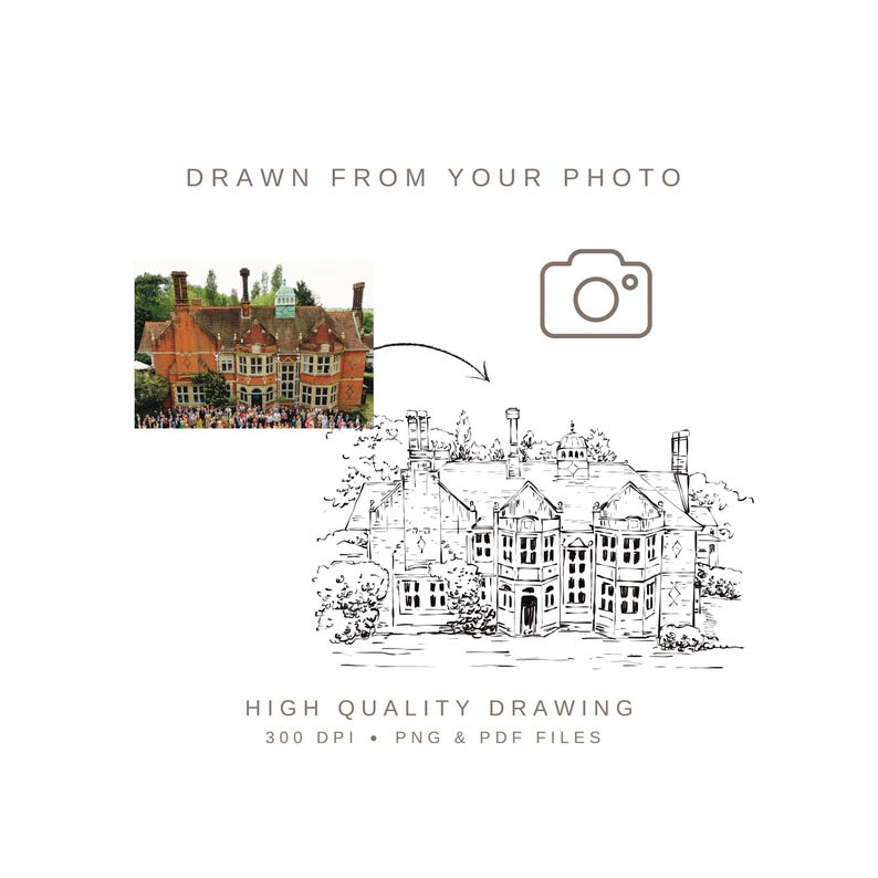 Wedding Venue Illustration, Custom Drawing from Photo, Hand Drawn Venue Sketch, Wedding Venue Drawing, Wedding Drawing, 1st Anniversary Gift image 13