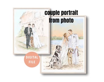 Watercolor Couple Portrait, Romantic Couple Painting, Personalised Gift, Painting from Photo, Wedding Gift, Engagement Gift, Family Drawing
