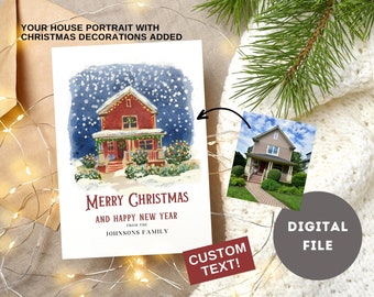 Personalized Watercolor House Portrait Christmas Card (Digital Download)