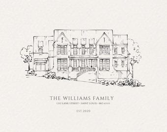Custom House Illustration, Home Portrait from Photo, Realtor Closing Gift