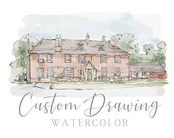 Wedding Venue Watercolor Illustration, Personalised Wedding Gift, Venue Drawing for Wedding Invitations, Painting from Photo, Couples Gift