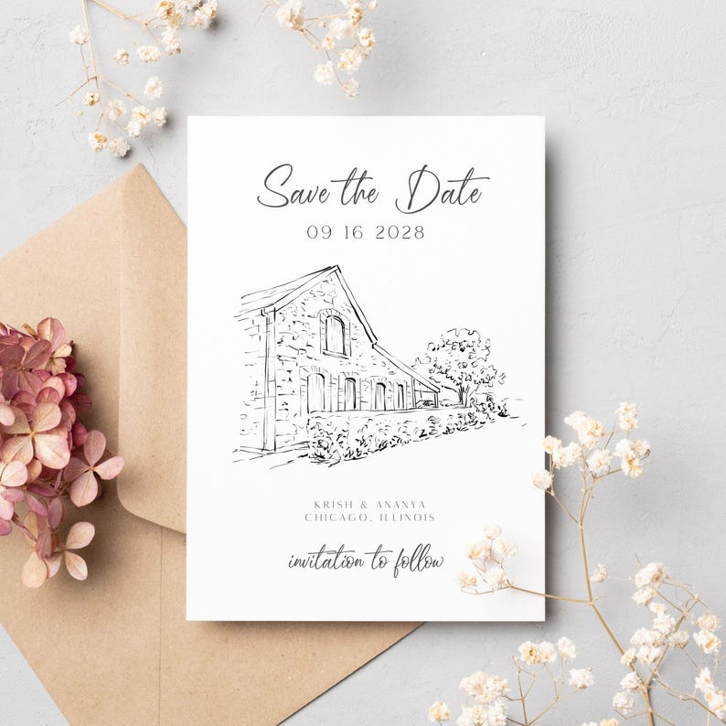 Wedding Venue Illustration, Custom Drawing from Photo, Hand Drawn Venue Sketch, Wedding Venue Drawing, Wedding Drawing, 1st Anniversary Gift image 16