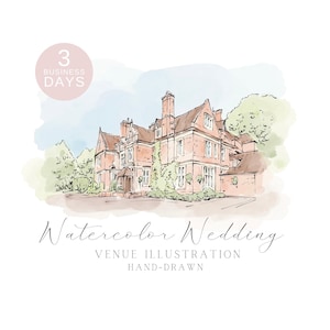 Watercolor Wedding Venue Illustration, Custom Venue Drawing, Hand Drawn from Photo, Couple Gift, Anniversary Gift, Watercolor Painting, PNG