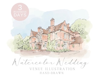 Watercolor Wedding Venue Illustration, Custom Venue Drawing, Hand Drawn from Photo, Couple Gift, Anniversary Gift, Watercolor Painting, PNG
