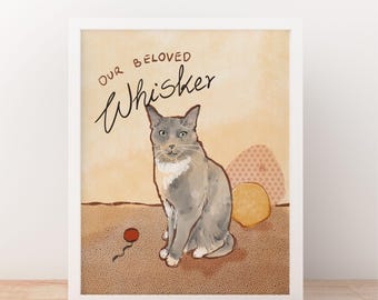 Custom Watercolor Pet Portrait, Pet Portrait from Photo with Personalized Text, hand drawn digital file