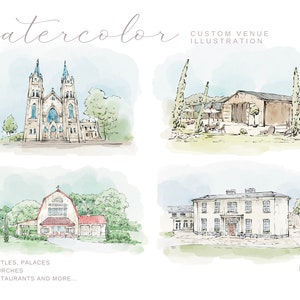 Watercolor Wedding Venue Illustration, Custom Venue Drawing, Hand Drawn from Photo, Couple Gift, 1st Anniversary Gift, Watercolor Painting image 3