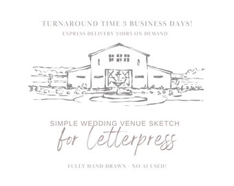 Hand Drawn Wedding Venue Sketch for Letterpress, Minimalist Wedding Venue Illustration, Simple Line Art, Custom Wedding Illustration, SVG