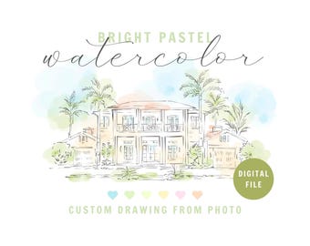 Custom Watercolor Venue Portrait: Hand-Drawn Pastel Wedding Art (Digital Download