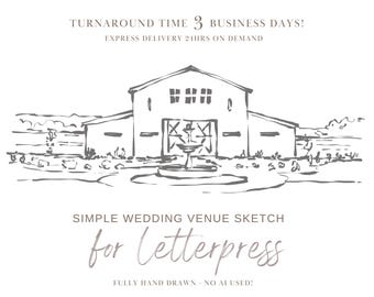 Hand Drawn Wedding Venue Sketch for Letterpress, Minimalist Wedding Venue Illustration, Simple Line Art, Custom Wedding Illustration, SVG
