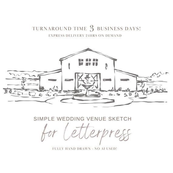 Hand Drawn Wedding Venue Sketch for Letterpress, Minimalist Wedding Venue Illustration, Simple Line Art, Custom Wedding Illustration, SVG