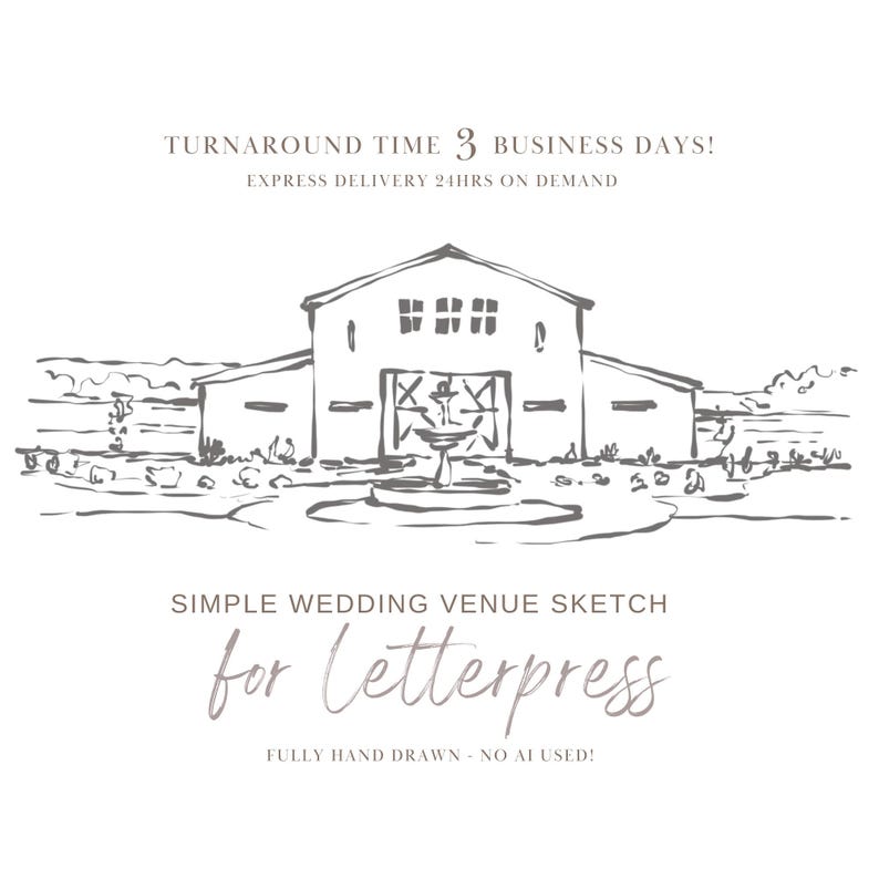 Hand Drawn Wedding Venue Sketch for Letterpress, Minimalist Wedding Venue Illustration, Simple Line Art, Custom Wedding Illustration, SVG image 1