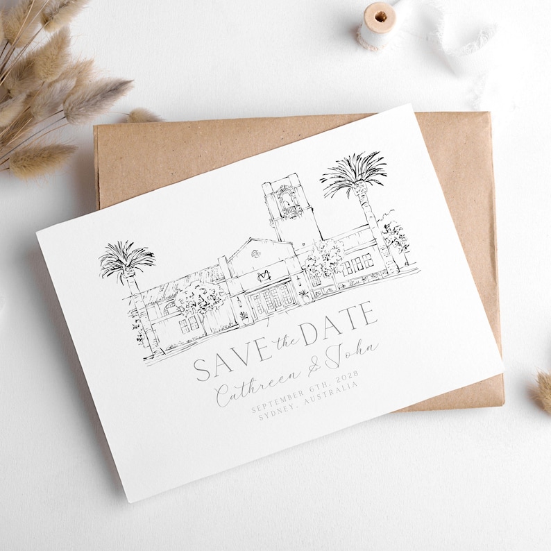 Wedding Venue Illustration, Custom Drawing from Photo, Hand Drawn Venue Sketch, Wedding Venue Drawing, Wedding Drawing, 1st Anniversary Gift image 17