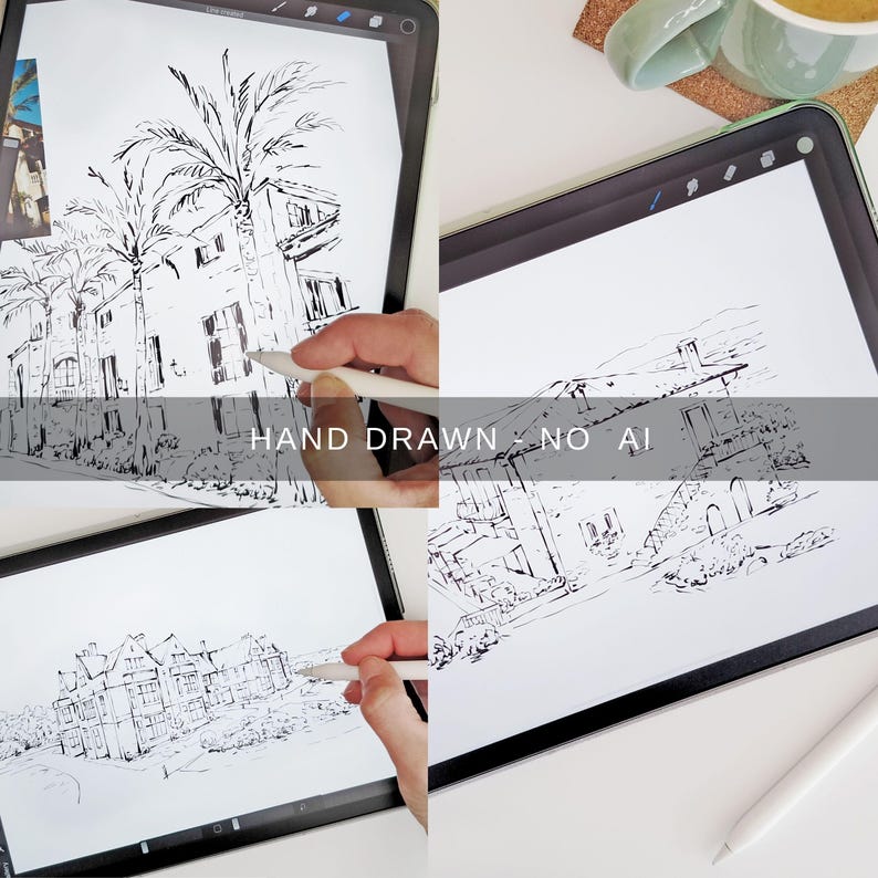 Wedding Venue Illustration, Custom Drawing from Photo, Hand Drawn Venue Sketch, Wedding Venue Drawing, Wedding Drawing, 1st Anniversary Gift image 11