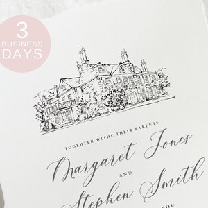 Illustrazione del luogo del matrimonio, disegno personalizzato da foto, schizzo del luogo disegnato a mano, disegno del luogo del matrimonio, disegno del matrimonio, regalo del 1° anniversario