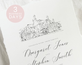 Wedding Venue Illustration, Custom Drawing from Photo, Hand Drawn Venue Sketch, Wedding Venue Drawing, Wedding Drawing, 1st Anniversary Gift