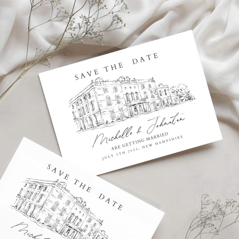 Wedding Venue Illustration, Custom Drawing from Photo, Hand Drawn Venue Sketch, Wedding Venue Drawing, Wedding Drawing, 1st Anniversary Gift image 2