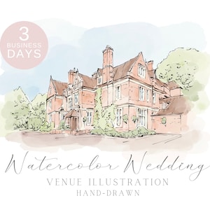 Aquarel trouwlocatie illustratie, tekening aangepaste locatie, hand getrokken van foto, cadeau paar, cadeau 1e verjaardag, aquarel